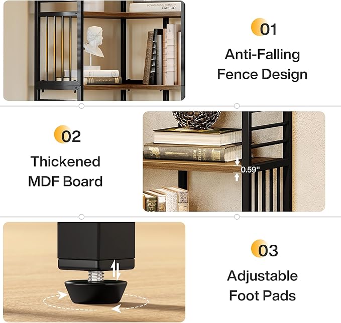 Tribesigns Tall Corner Storage Cabinet, 77.76-Inch Industrial Corner Shelf with Door, 7-Tier Metal Bookshelf Storage Bookcase Display Shelving Unit for Living Room, Rustic Brown