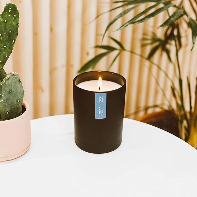 Calyan Wax Co. Soy Wax Candle, Seaside + Citrus Scented Candle, 75 Hour Burn Time, Aromatherapy Soy Candles, Non Toxic & Vegan Soy Wax, Black Tumbler Scented Candles, 13oz
