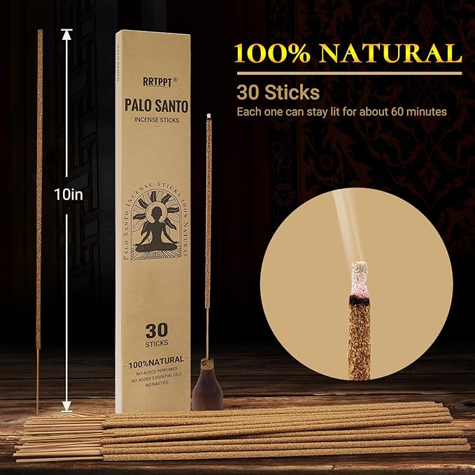 Palo Santo Incense Sticks (30 Sticks), 100% Natural sustainably harvested Peruvian Palo Santo, Suitable for Meditation, Relaxation, and Spiritual Purification