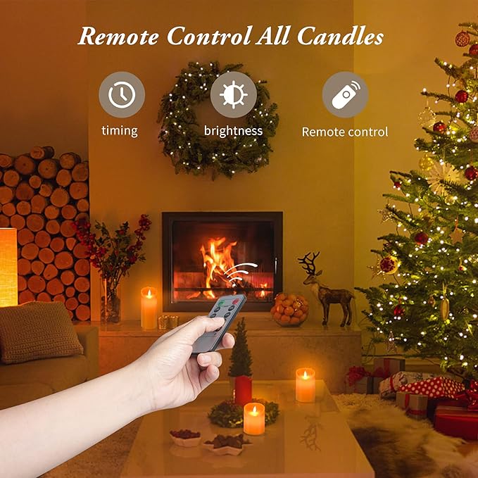 Real Wax Flickering Flameless Candles Battery Operated LED Fake Candle Set with Remote Control and Timer for Halloween Decorations (Orange)