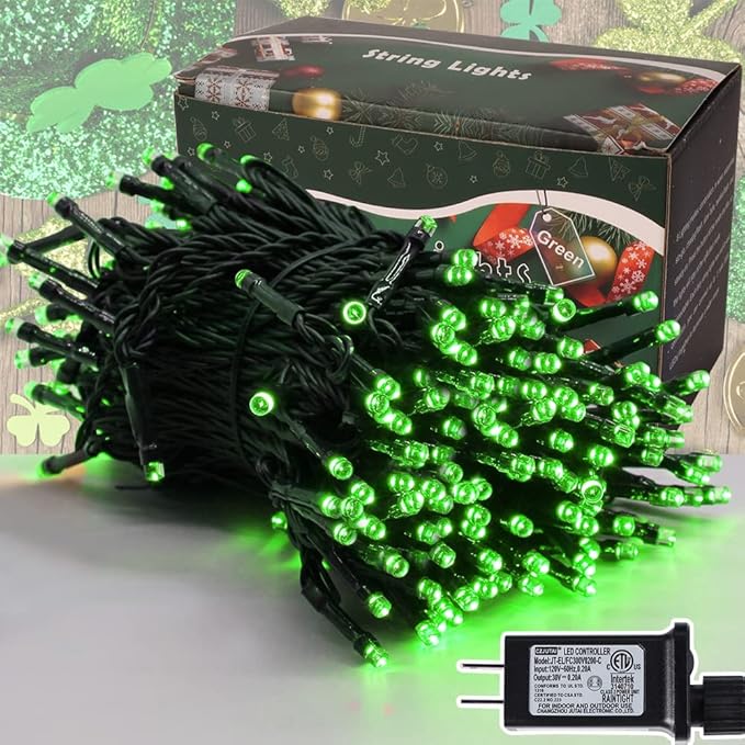 300 LED St Patricks Day Lights, 98.5FT Christmas String Lights with 8 Lighting Modes, Waterproof & Connectable Mini Lights, Plug in for Indoor Outdoor Holiday Xmas Party Bedroom Decorations (Green)
