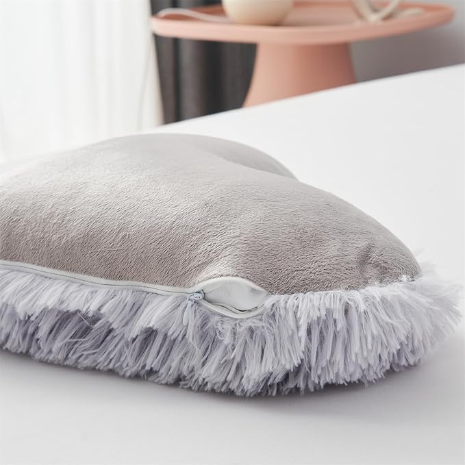 MOOWOO Fluffy Heart Pillow, Shaggy Plush Faux Fur and Sherpa, Cute Soft Throw Cushion Valentines Day Decor for Mothers Day, Christmas Decorations,Love Heart Shaped Throw Pillow