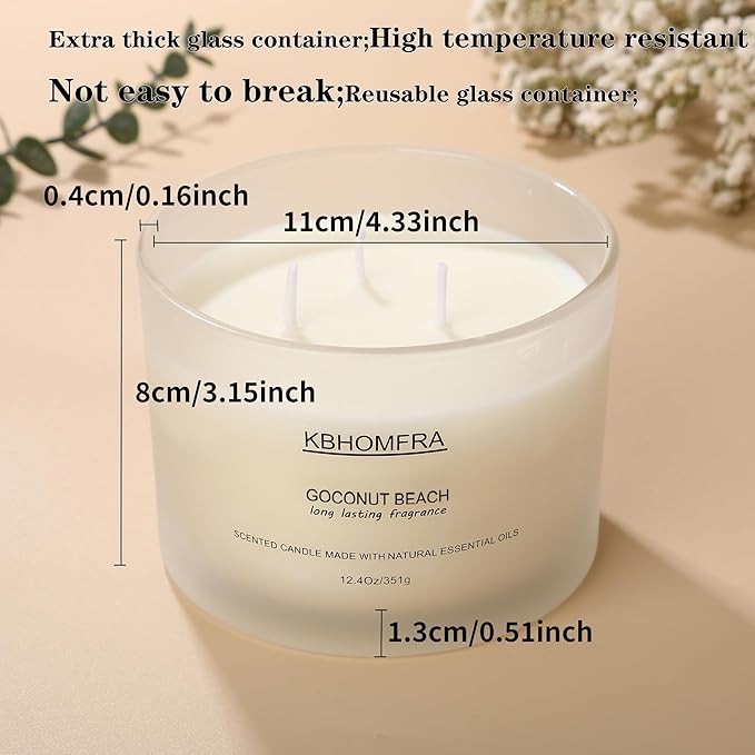Scented Candle for Home, Coconut Vanilla Fall Candles, Soy Wax 12.4oz Large Capacity,3-Wick 70 Hours Burn,for Festival Luxury Gift,Sleep Decor Relaxation Ambience