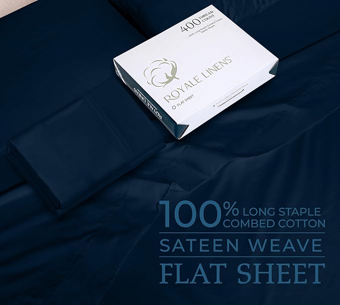 400 Thread Count 100% American Grown Cotton Navy Flat Sheet Only - Cooling Sheets - Luxury Sateen Weave - Full Size Flat Sheet Sold Separately - Super Soft Cotton Top Sheets (Full, Rivera Navy)