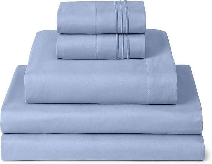 Mellanni Split King Sheets Set - 5 PC Iconic Collection Bedding - Hotel Luxury, Extra Soft, Cooling Bed Sheets - Wrinkle, Fade, Stain Resistant (Split King, Sky Blue)