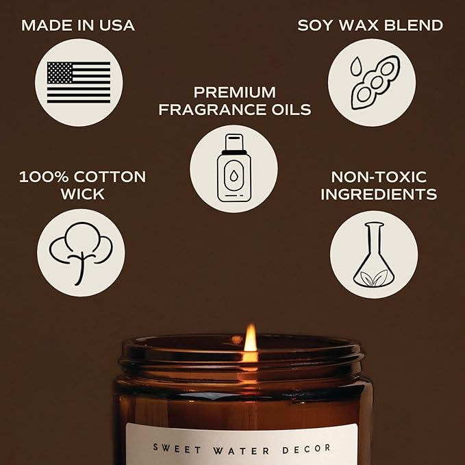 Sweet Water Decor Driftwood and Mahogany Candle - Mahogany, Lavender, Wood, and Geramium Scented Candle for Home - 9oz Amber Jar, 40 Hour Burn Time, Made in The USA