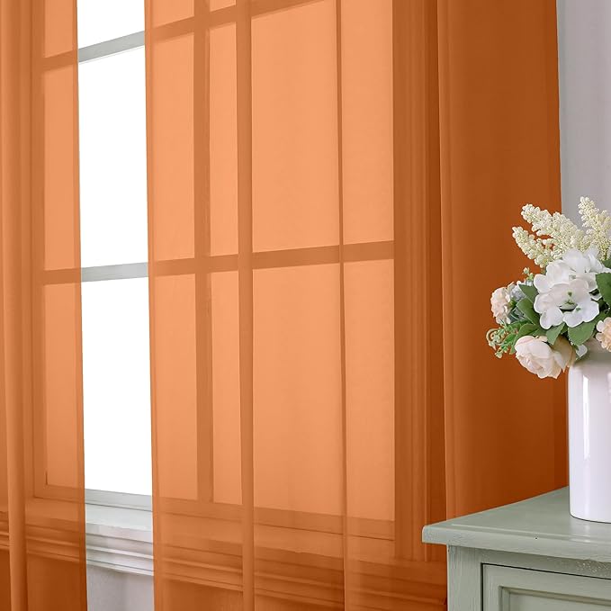 Aiyufeng Orange Sheer Curtains 84 Inches Long 2 Panels Set, Light Filtering Soft Airy Voile Rod Pocket Orange Sheer Window Drapes for Bedroom Living Room, Each 40Wx84L Inches