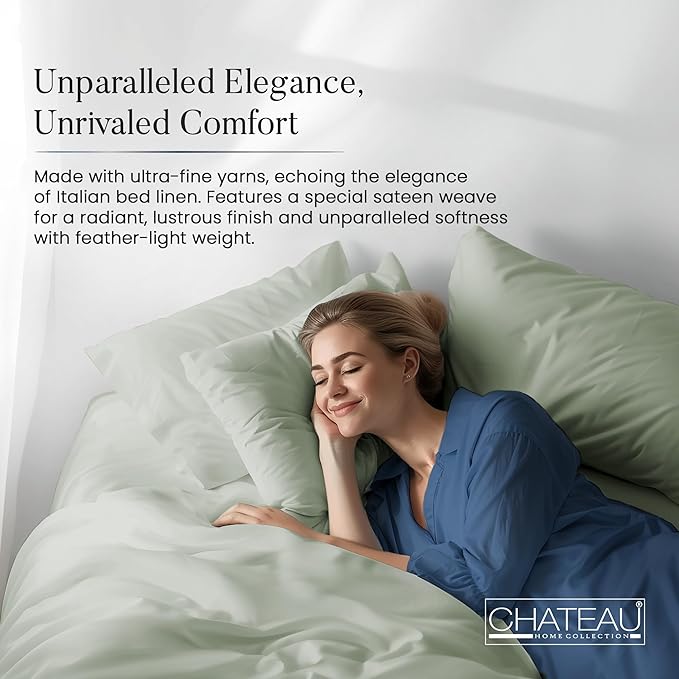 CHATEAU HOME COLLECTION 100% Cotton Sheets Twin Size Deep Pockets(Upto 17"), 1000 Thread Count Sheets Cotton Twin Size Sheets Sets, 3-Piece Sateen Weave Breathable Bed Sheets- Mineral