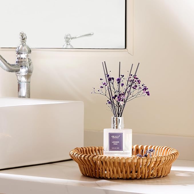 Airkeep Reed Diffuser Set,3.38 fl oz (100 ml) - Lavender Field Oil Diffusers with 8 Reed Sticks, Home Fragrance Reed Diffuser for Bathroom Shelf Decor