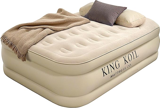 King Koil Plush Pillow Top Twin Air Mattress with Built-in High-Speed Pump for Camping, Home & Guests - 20” Twin Size Airbed Luxury Inflatable Blow Up Mattress, Waterproof, 1-Year Warranty