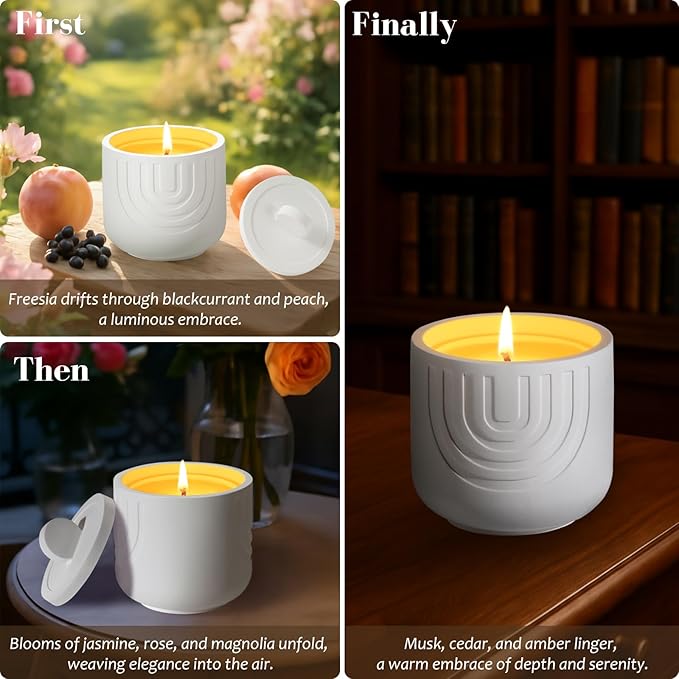Viyffo Fall Scented Candle, White Peach & Cedarwood, Natural Soy Wax with Fragrance Oil, 6.35oz Ceramic Jar, Clean Burning Aromatherapy Candle for Relaxation, Bedroom, Spa & Gift