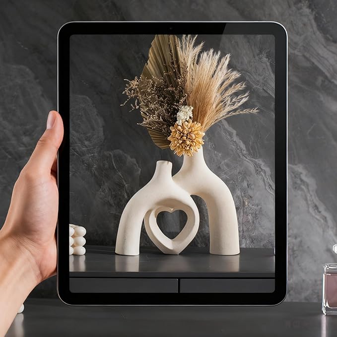 Snuggle Hollow Ceramic Decorative Vase, Modern Minimalist Nordic Boho Ins Style Vases for Home Decor Living Room Shelf Entryway Coffee Table or Console Décor (Matte Milky White)