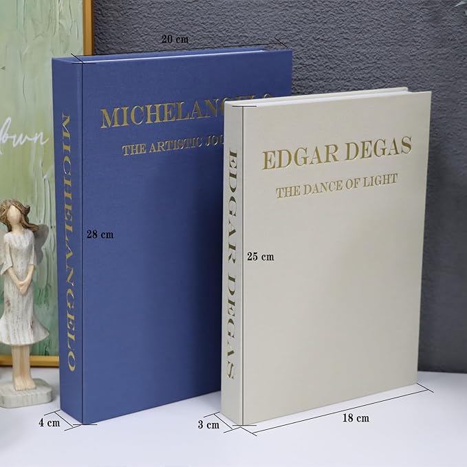 Decorative Fake Books for Coffee Table - Set of 2 Linen Aesthetic Faux Books Decor - Minimalist Keepsake Photo Storage Box for Office Home Living Room Mantle Table Top Decoration (Blue-beige)