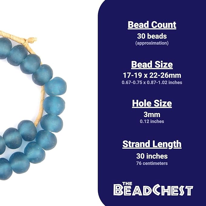 Jumbo Recycled Glass Beads, 21–25mm – African Sea Glass for Wall Hangings, Coffee Table Decor, Shelf Styling, and Home Accents – (Light Blue) – The Bead Chest