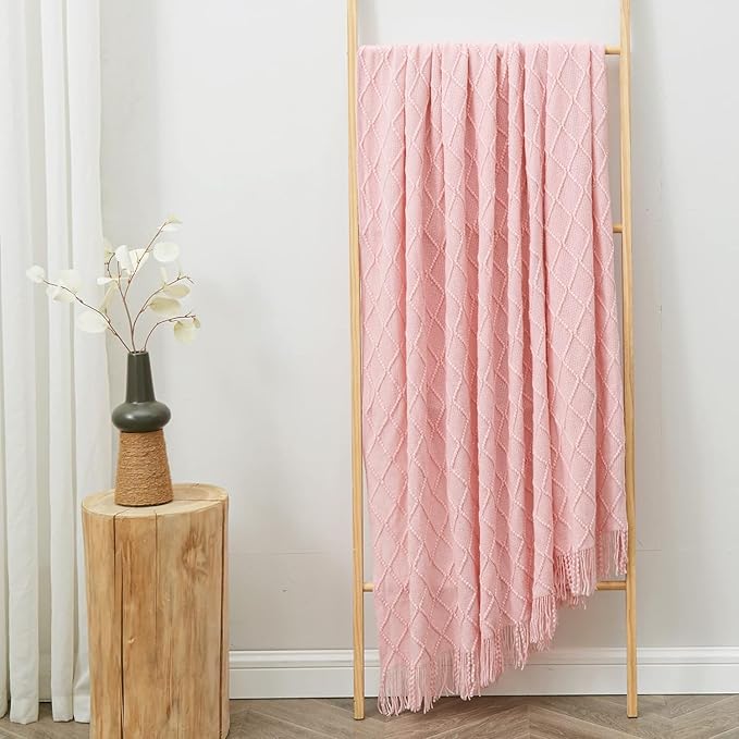 inhand Knitted Gift Throw Blankets for Couch and Bed,Valentines Day Decor Blanket for Her Him Girlfriend Wife, Pink Romatic Lightweight Decorative with Tassel, Farmhouse Warm Woven for Women, 50"x60"
