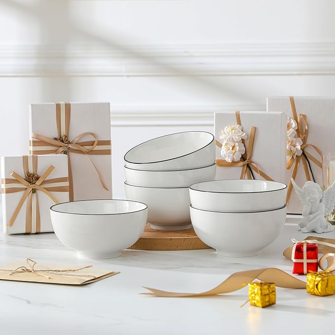 MALACASA Porcelain Soup Bowls, White Ceramic Cereal Bowls for Kitchen, Dishwasher and Microwave Safe, Series Regular 26Oz