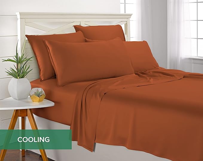 Queen Sheets by Pure Bamboo, Genuine 100% Organic Viscose Derived from Bamboo Bed Sheet Set, Luxuriously Soft & Cooling, Double Stitching, Lifetime Quality Promise (Queen, Terracotta)
