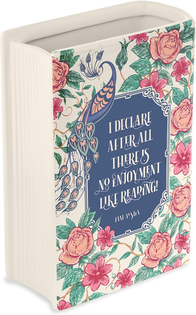 Steel Mill & Co Original Book-Shaped Decorative Vase, Ceramic Vases for Home Decor, Cute Bookshelf Decor, Unique Vase for Book Lovers (Large - Pride and Prejudice)