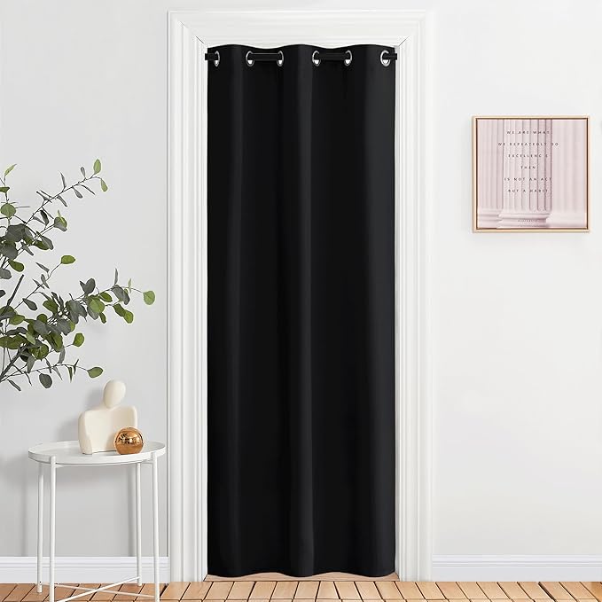 NICETOWN Door Curtain 80 Inch Length for Doorway Privacy, Room Divider Curtain Cover, Blackout Temporary Insulated Closet Drape for Bedroom Closet (1 Panel, 6.7ft Tall x 2.8ft Wide, Black)