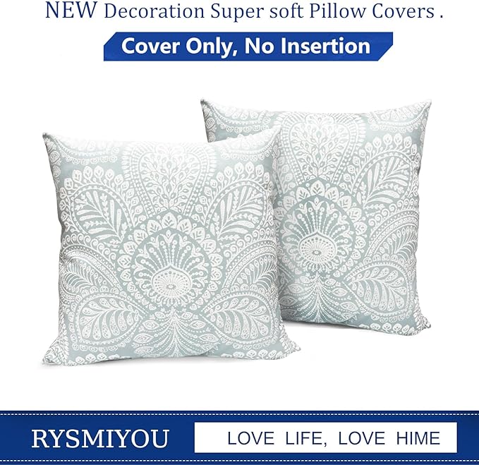 Decorative Throw Pillow Covers Set of 2 Light Blue Retro Pillow Covers 20x20 inch Super Soft Short Plush Square Throw Pillows,Farmhouse Outdoor Boho Pillow Covers for Couch Living Room