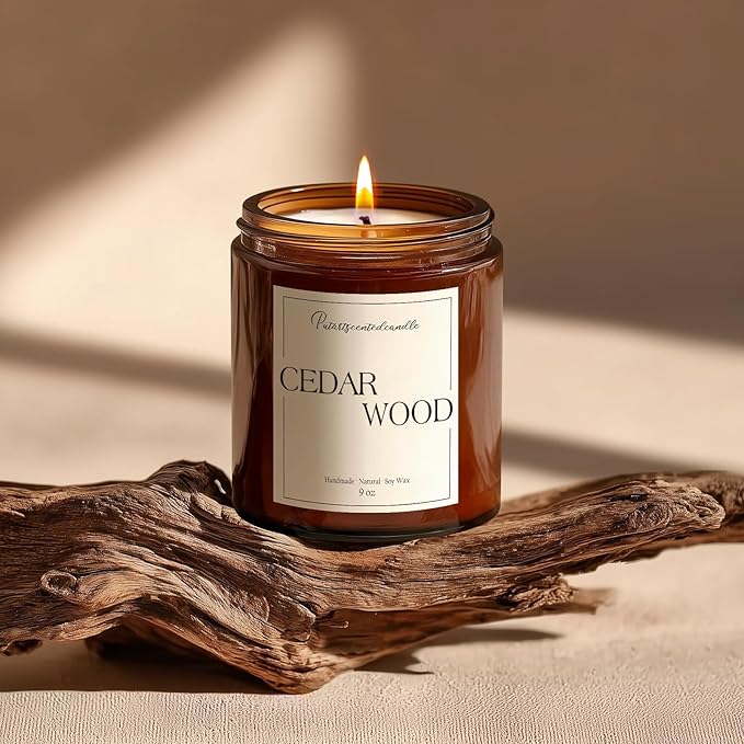 Cedar Wood Candles for Home Scented, Natural Soy Aromatherapy Non Toxic Candles with Long Lasting Fragrance & Clean Burn, Luxury Jar Candle Gifts for Women, Men, Home Decoration 9oz
