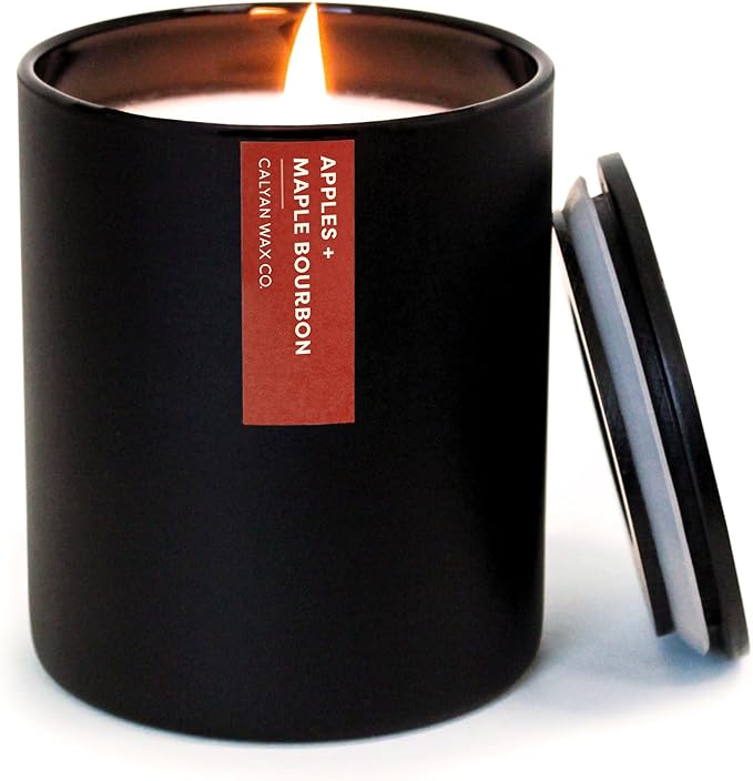Calyan Wax Co. Soy Wax Candle, Apples + Maple Bourbon Scented Candle, 75 Hour Burn Time, Aromatherapy Soy Candles, Non Toxic & Vegan Soy Wax, Black Tumbler Scented Candles, 13oz