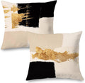 Black Beige and Gold Abstract Pillow Covers 22x22 Double-Sided, Mid Century Modern Decorative Throw Pillow Covers for Living Room Bedroom, Modern Home Decor, Black and Gold Decor, Set of 2