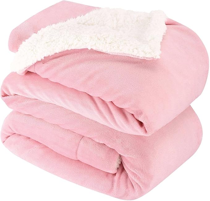 NANPIPER King Size Sherpa Blanket, Soft Fleece Throw for Bed, Reversible Thick Fuzzy Blanket for Winter (Pink, 90x108 inches)