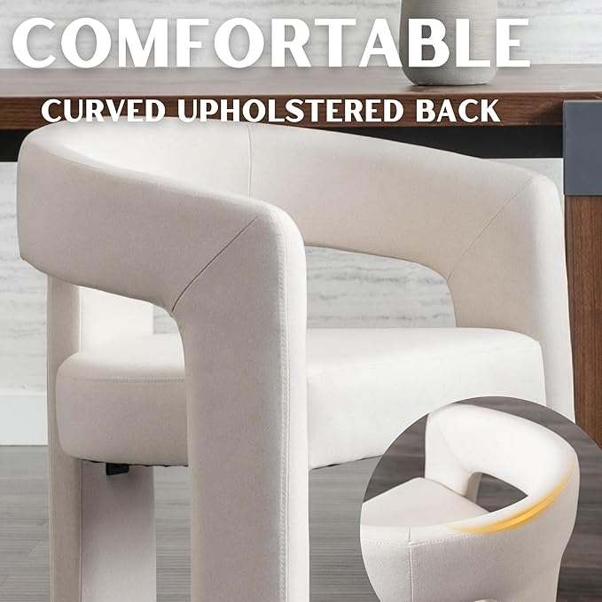 Modern Barrel Dining Chairs Set of 6, Linen Upholstered Accent Chairs with Arms Comfy Makeup Vanity Chairs, Dining Living Room Kitchen Chairs, Beige