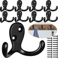 Coat Hooks Hardware, 10Pcs Wall Hooks Heavy Duty Hooks for Hanging Coats No Rust Double Robe Hook Wall Mounted for Key Towel Bags Cup Hat (Black)