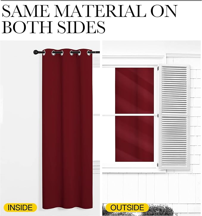 NICETOWN Christmas Burgundy Red Kitchen Blackout Curtain Panels, Thermal Insulated Grommet Top Blackout Draperies and Drapes for Basement (2 Panels, W42 x L68-inch)