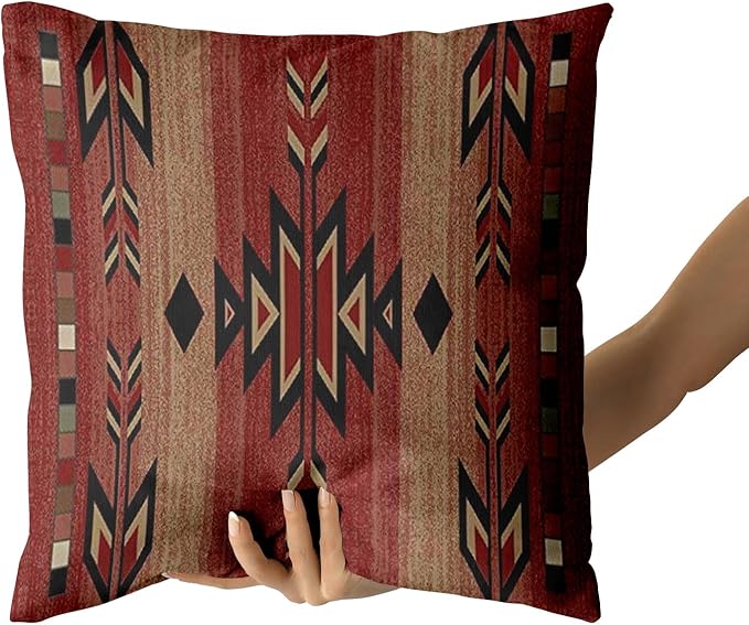 Giwawa Southwestern Throw Pillow Covers, Rusty Red Native American Pillow Cases, Aztec Tribal Geometric Square Cushion Covers Double Sided for Sofa Porch Bedding Patio Decor, 18x18 Inch, Set of 2