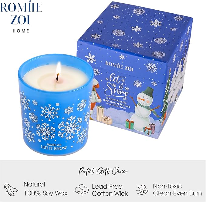 ROMIIE ZOI Christmas Scented Jar Candle - 6oz Soy Wax Candle - Let It Snow Infused with Winter Fruits Aroma - with Beautiful Keepsake Box Special for Christmas/Holiday Gifts