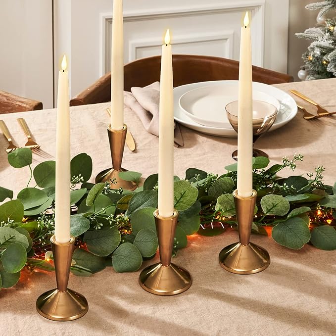 LampLust Flameless Taper Candles, Realistic 3D Flame with Wick, 9 Inch, 4 Pack, Ivory Wax, Flickering Flameless Candle LED, Remote & Timer Included, Home Decor, Winter Decorations for Home