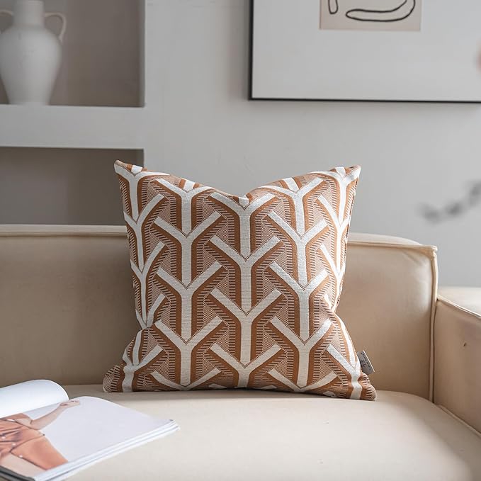 Premium Throw Pillow Covers 18x18 Inches - Tawny Birch Mirage Twig Chenille Jacquard Embroidery Decorative Couch Pillow Covers for Living Room Bedroom Sofa Home Décor
