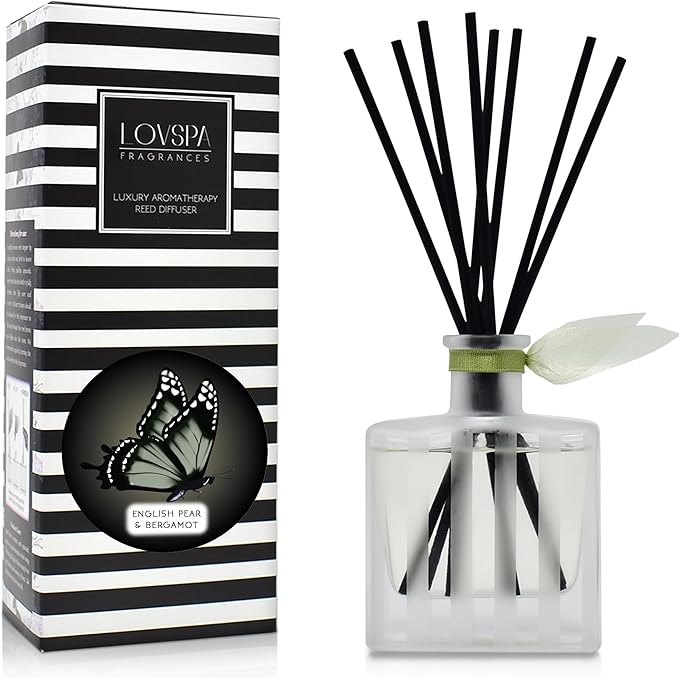 LOVSPA Reed Diffuser Set, Unwind Eucalyptus & Mint Scented Oil Diffuser with Sticks, Home Fragrance Accessories for Bathroom Shelf Decor, Aroma Diffusers for Home or Office Desk, USA Made