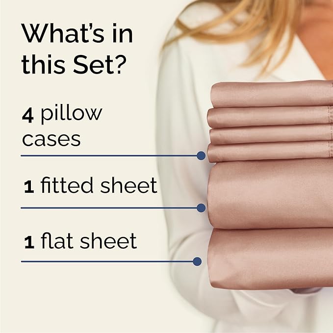 Queen Sheets Set 6 Piece - Includes 4 Pillowcases - Bed Sheets Queen Size - Soft Hotel Luxury Bedding - Cooling, Comfy, Cozy & Breathable - 1 Flat & 1 Fitted & 4 Pillowcases w/ Deep Pockets - Mauve
