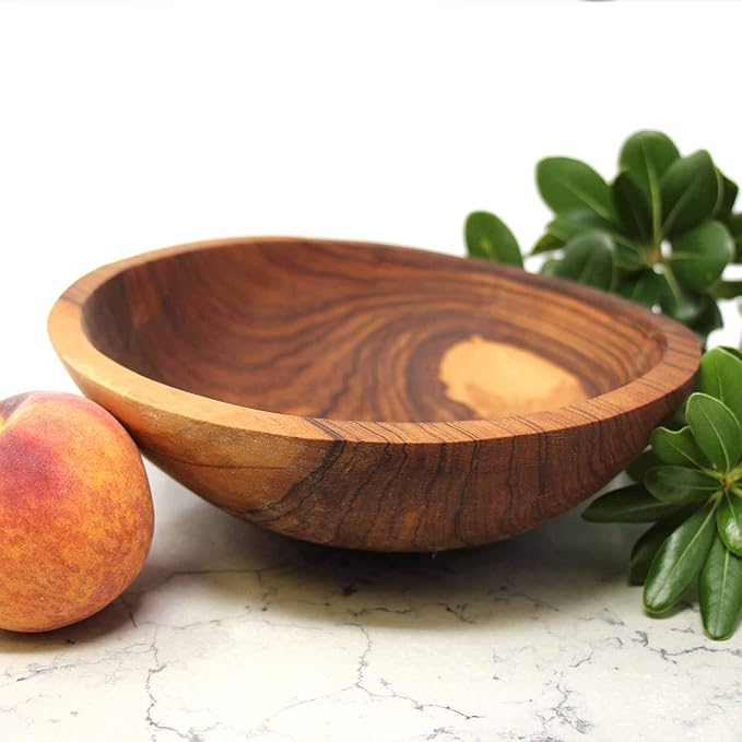 Global Crafts 9 Inch Hand-Carved Olive Wood Bowl, Uniquely Crafted in Kenya, Slight Variation Due to Handmade Nature