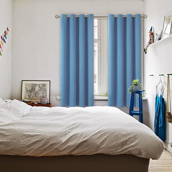 BGment Blackout Curtains for Bedroom - Grommet Thermal Insulated Room Darkening Curtains for Living Room, Set of 2 Panels (52 x 63 Inch, Faded Denim)