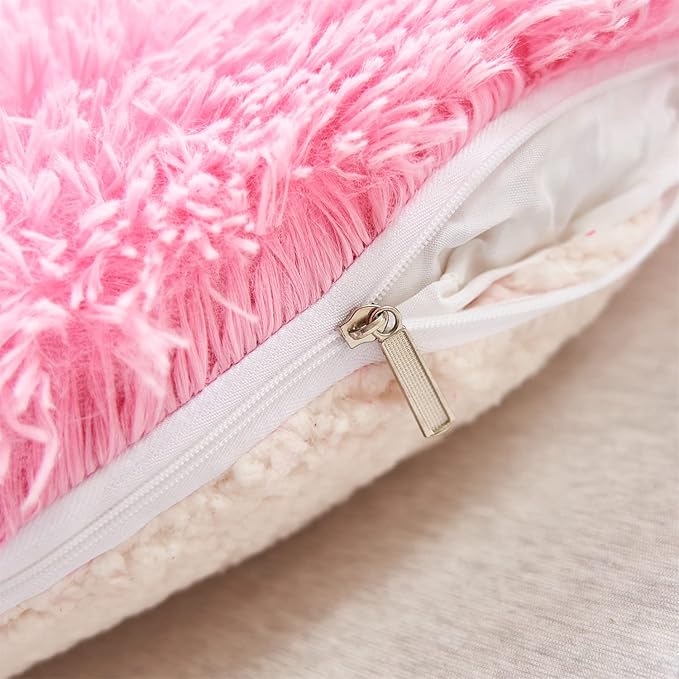 MOOWOO Fluffy Heart Pillow, Dark Pink Faux Fur Throw Pillow,Sherpa Plush Fluffy, Cute Soft Throw Cushion, Valentines Day,Thanks Giving Days,Christmas Day Decorative for Home Bed Couch Heart Shape