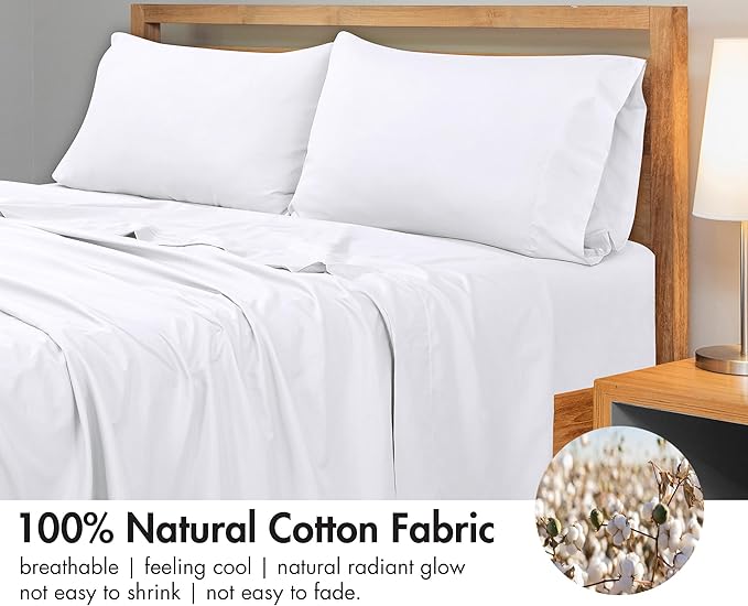 Royale Linens 300 Thread Count 100% Long Staple Combed Cotton Flat Sheet - Super Soft - Top Sheets - Full Flat Sheet Sold Separately - Breathable, Cool & Crisp Percale Sheets Only (Twin XL,White)