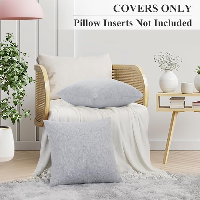 decorUhome Chenille Decorative Throw Pillow Covers 26x26 Set of 2, Farmhouse Textured Square Neutral Solid Accent Pillow Covers for Couch Sofa Bed Living Room Home Decor, Grey White