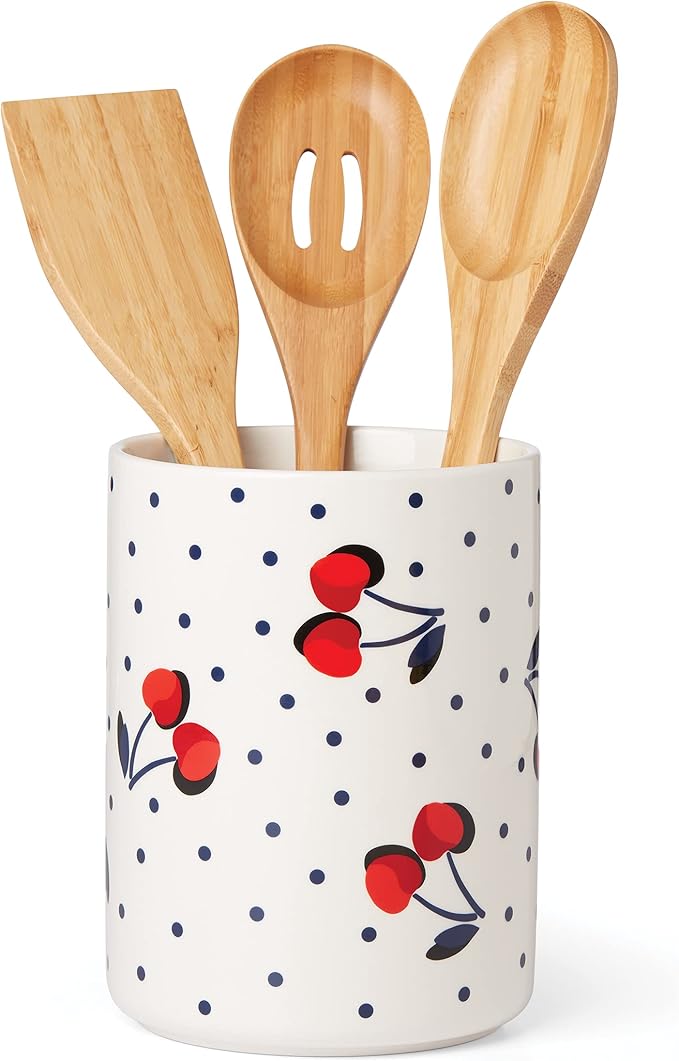 Kate Spade New York Vintage Cherry Dot 4-Piece Utensil Crock Set, 3.90, White