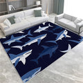 Washable Area Rug for Living Room 5x8 ft Cartoon Shark Dark Blue 3D Print Decor Carpet, Non Slip Stain Resistant Large Area Rugs, for Bedroom Dining Room Office
