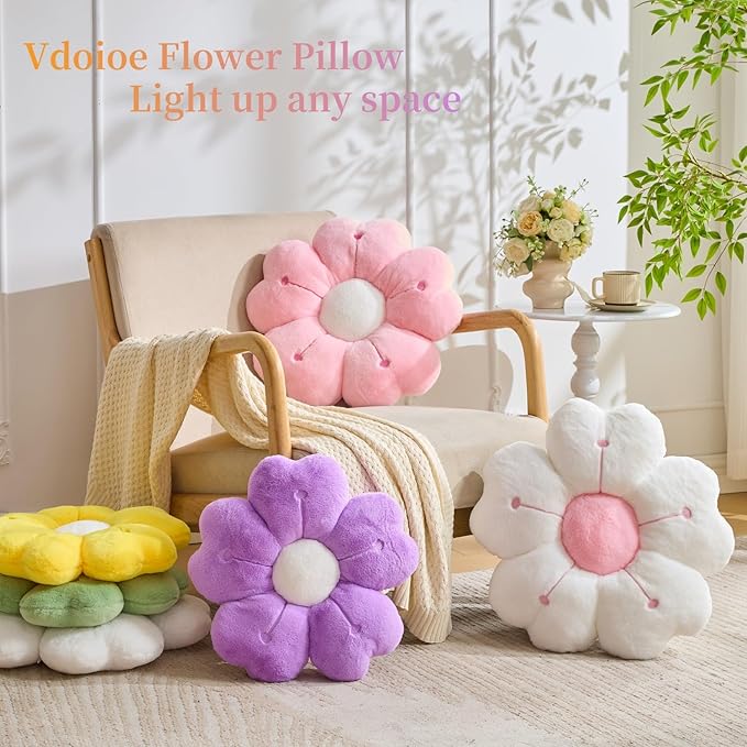 Flower Throw Pillow, Cute Daisy Cherry Blossom Flower Shaped Pink Throw Pillow 19.6In Floor Cushion for Home Bedroom Sofa Chair Couch Decor
