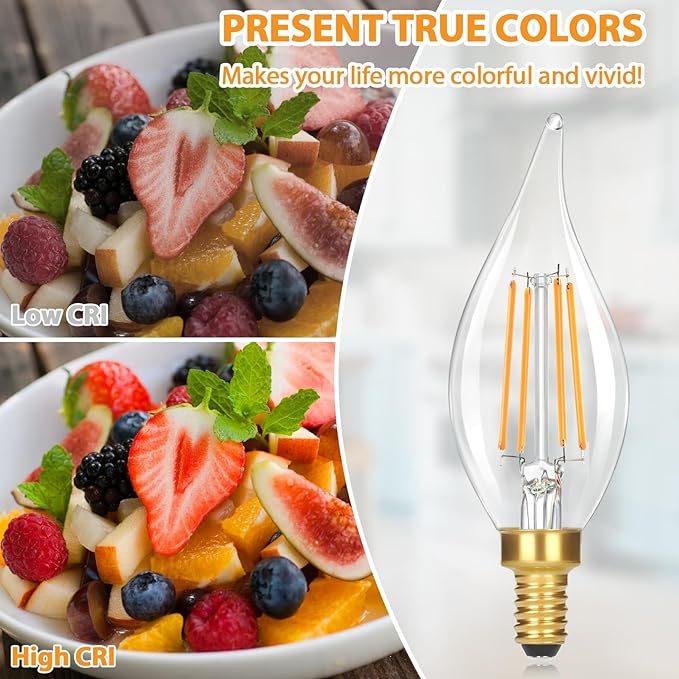 Dimmable E12 Candelabra LED Light Bulbs 40W Equivalent, 2700K Soft Warm White Chandelier Light Bulbs, 4W 460 LM Flame Tip Candle Light Bulbs, 12-Pack