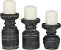 Deco 79 Wood Decorative Candle Holder Candle Stand, Set of 3 Candlestick Holder 9", 7", 6"H, Black