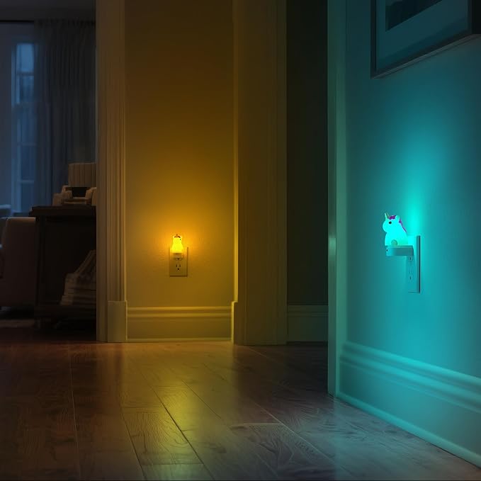 DORESshop LED Night Light for Kids[2 Pack], 3D Cute Unicorn Night Lights Plug into Wall with Dusk to Dawn Sensor, RGB+Soft White 3000K Night Light, Christmas Birthday Gift for Kids, Room Decor