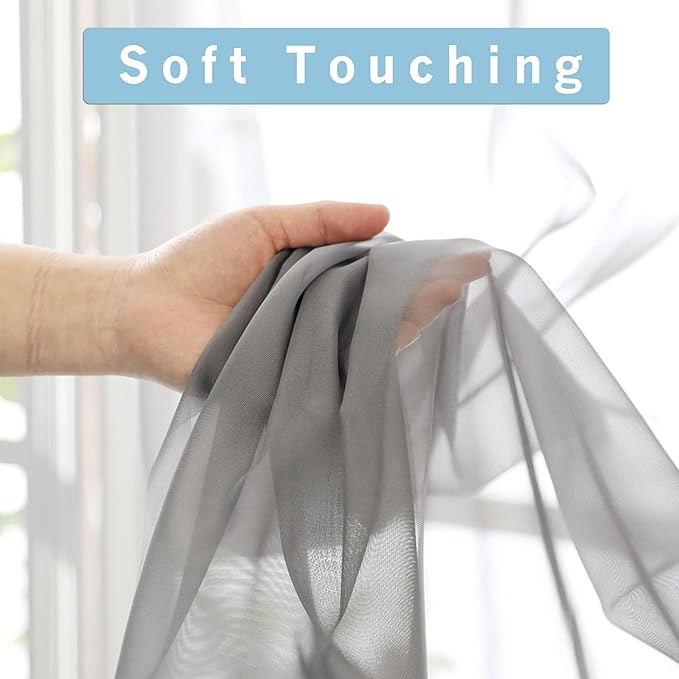 OWENIE Grey Sheer Curtains, Sheer Curtains 84 inches Long 2 Panels Set, Rod Pocket Voile Fimly Gray Drapes for Living Room/Bedroom, 2pcs, Each 42" W x 84" L