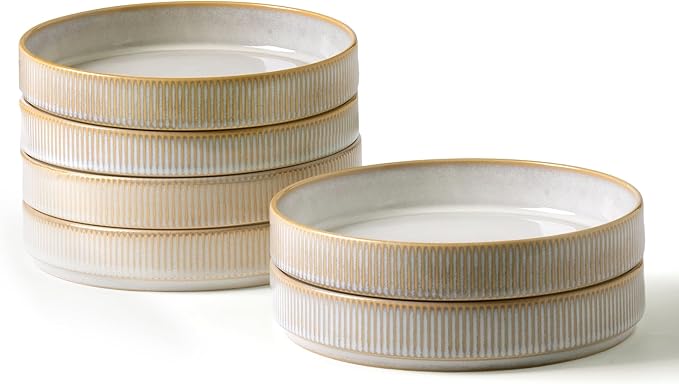 famiware Star 7.5" Pasta Bowls Set, Salad Bowl Set of 6, Double Reactive Glaze, Stackable, Perfect for Your Friend for Housewarming, Thanksgiving, Christmas, Cappuccino White